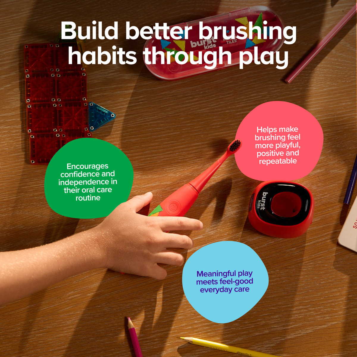 MAGNA-TILES x Burst Kids Sonic Toothbrush Set, Red