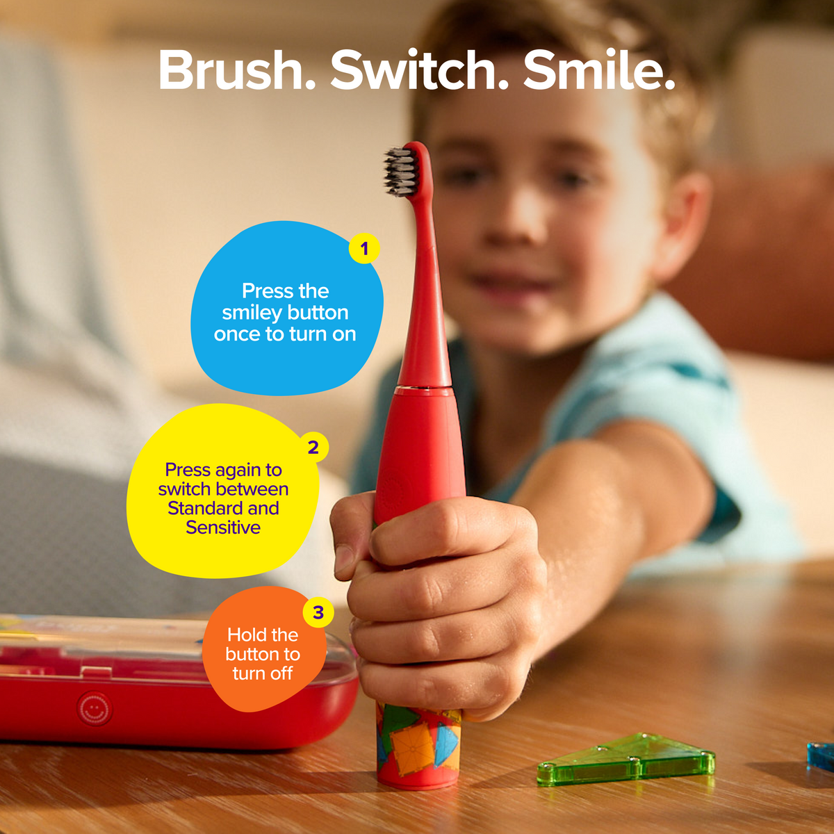 MAGNA-TILES x Burst Kids Sonic Toothbrush Set, Red